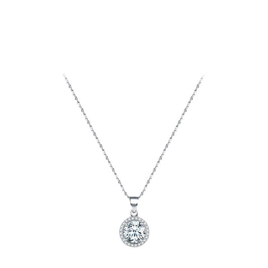 Circular Sterling Silver Pendant Necklace with Zircon Gem