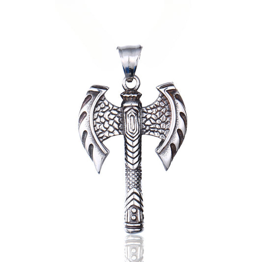 Nordic Viking Axe Pendant for Men - Titanium Steel Jewelry with Retro European & American Flair