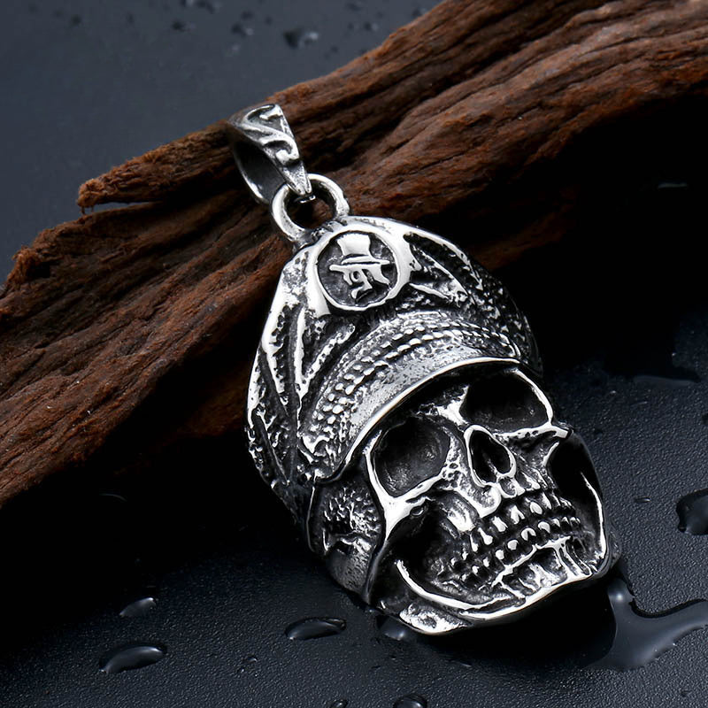 Customizable Men's Bold Titanium Steel Skull Pendant with Military Cap Design