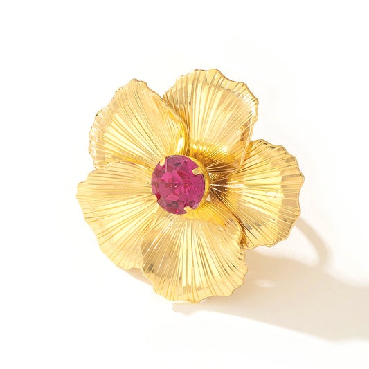Elegant Metal Flower Gemstone Ring for Women by Planderful