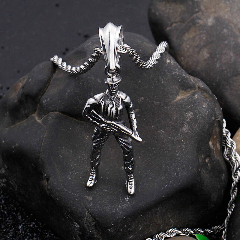Exaggerated Titanium Steel Soldier Pendant for Men – European and American Style Stainless Steel Jewelry