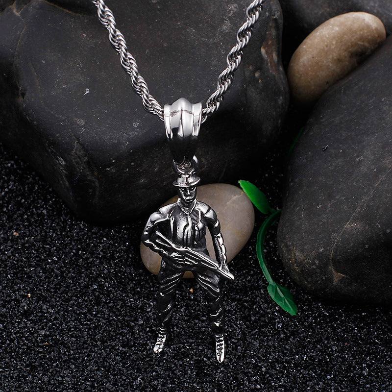 Exaggerated Titanium Steel Soldier Pendant for Men – European and American Style Stainless Steel Jewelry