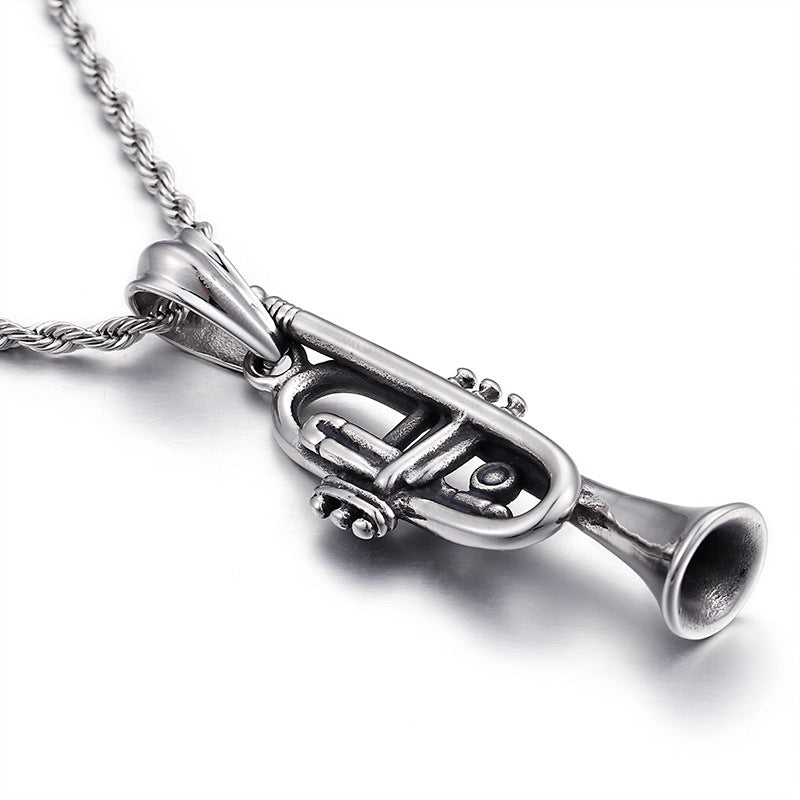 Korean-Inspired Titanium Steel Horn Pendant - Creative Musical Jewelry for Men