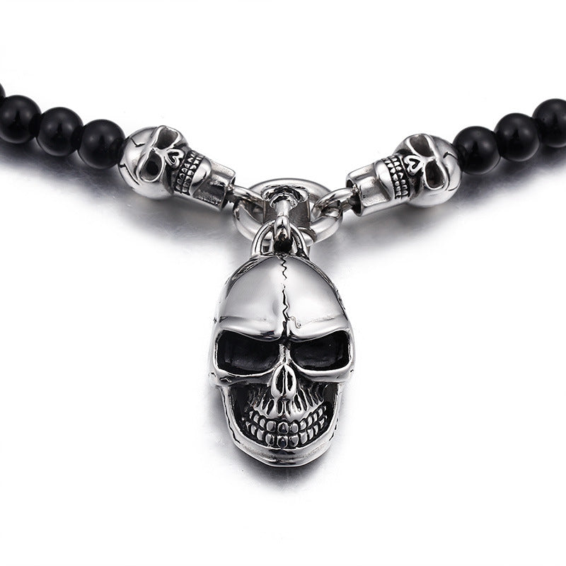 Punk-Inspired Personalized Smiling Skull Pendant Necklace for Men in Titanium Steel