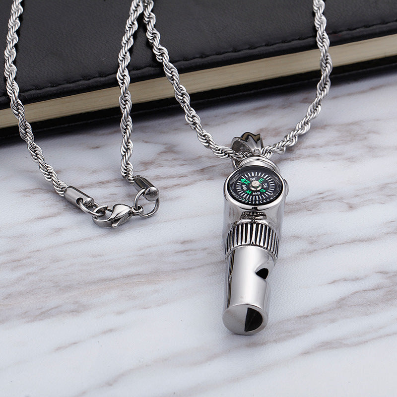 Titanium Steel Compass Pendant for Men and Women - Creative European and American Stainless Steel Jewelry