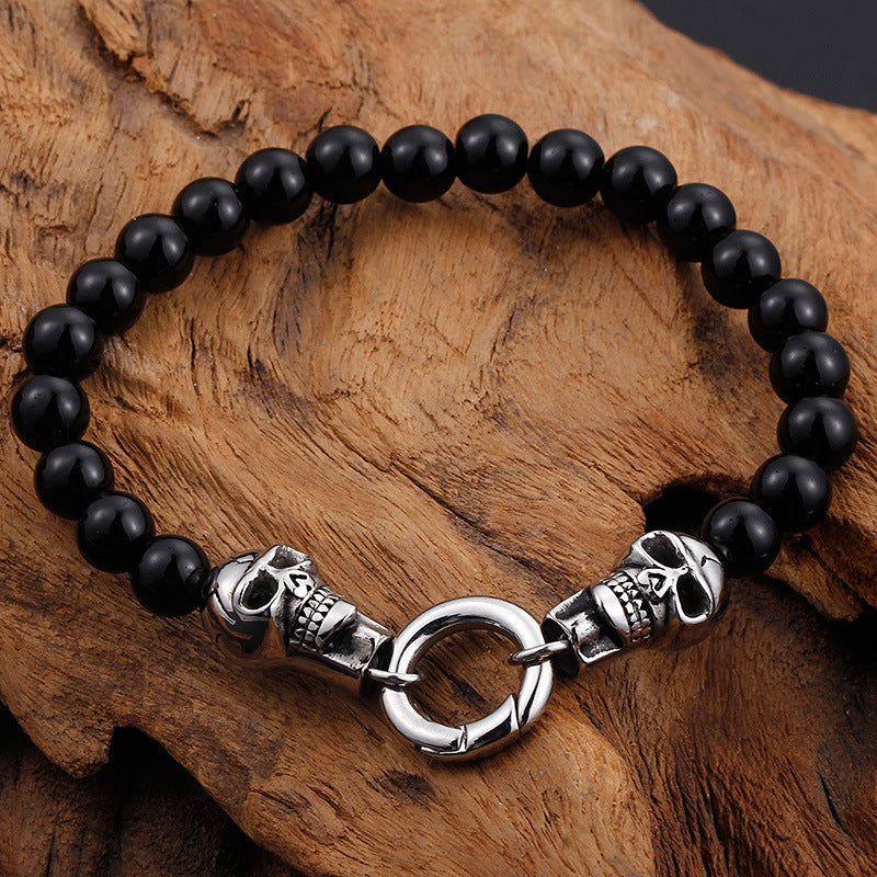 Punk-Inspired Skull Bead Bracelet and Necklace Set for Men - European and American E-Commerce Trend
