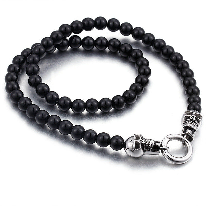 Punk-Inspired Skull Bead Bracelet and Necklace Set for Men - European and American E-Commerce Trend