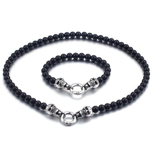 Punk-Inspired Skull Bead Bracelet and Necklace Set for Men - European and American E-Commerce Trend