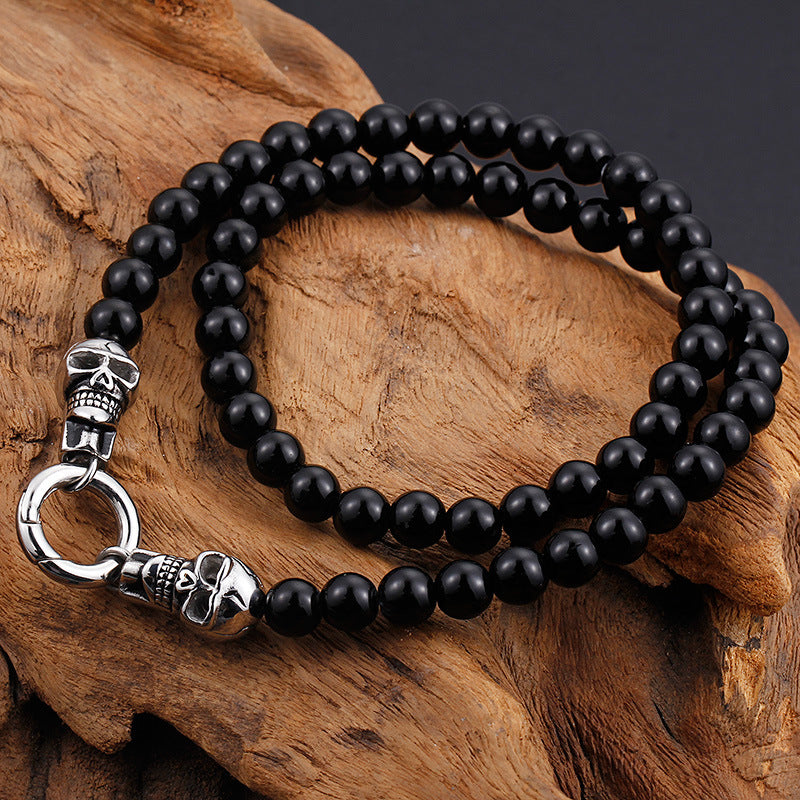 Punk-Inspired Skull Bead Bracelet and Necklace Set for Men - European and American E-Commerce Trend