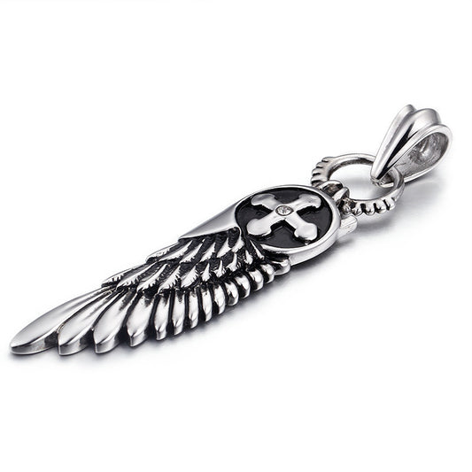 Men's Stainless Steel Angel Wings Cross Pendant - Titanium Steel Design from Europe & America