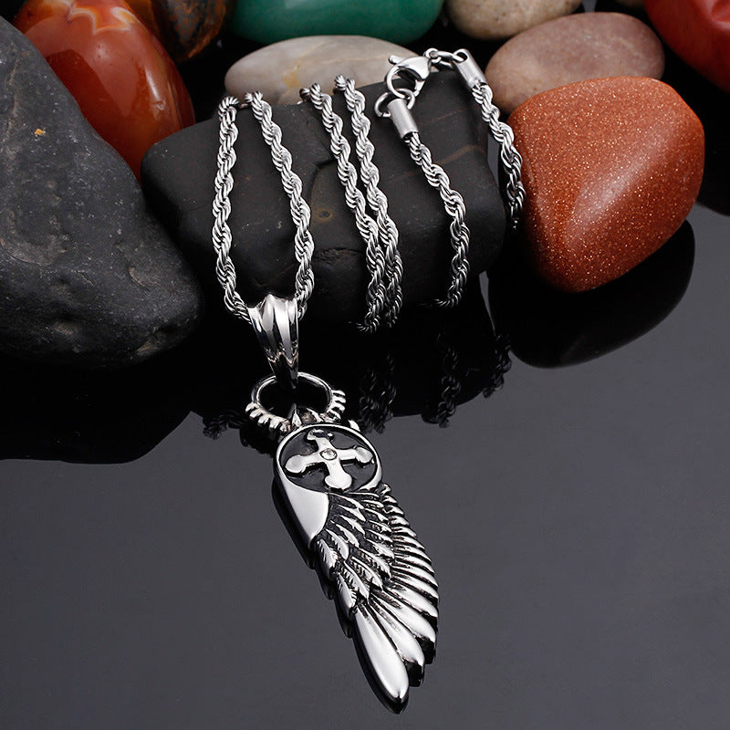 Men's Stainless Steel Angel Wings Cross Pendant - Titanium Steel Design from Europe & America