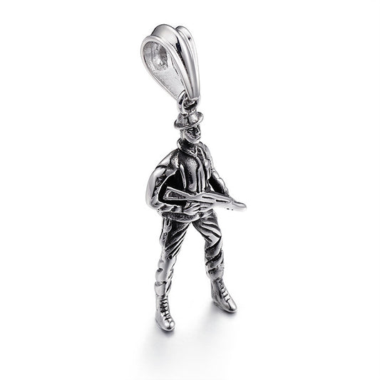 Exaggerated Titanium Steel Soldier Pendant for Men – European and American Style Stainless Steel Jewelry