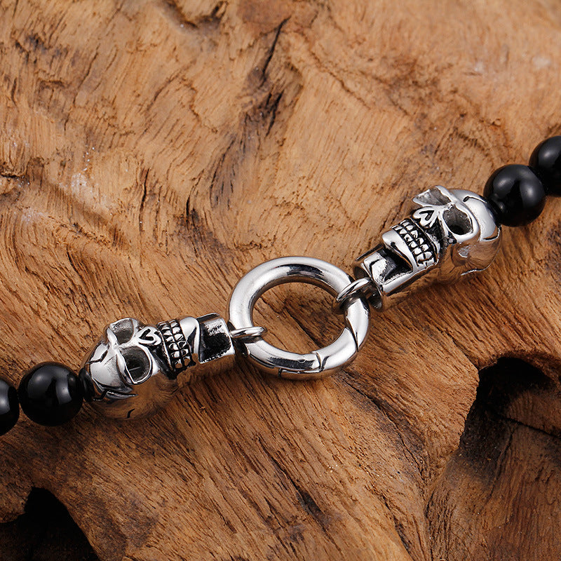 Punk-Inspired Skull Bead Bracelet and Necklace Set for Men - European and American E-Commerce Trend