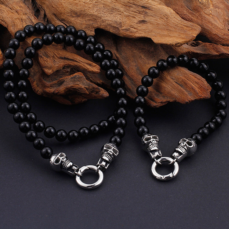 Punk-Inspired Skull Bead Bracelet and Necklace Set for Men - European and American E-Commerce Trend