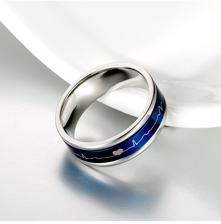 Cross-Border Hot-Selling Titanium Steel Electrocardiogram Ring