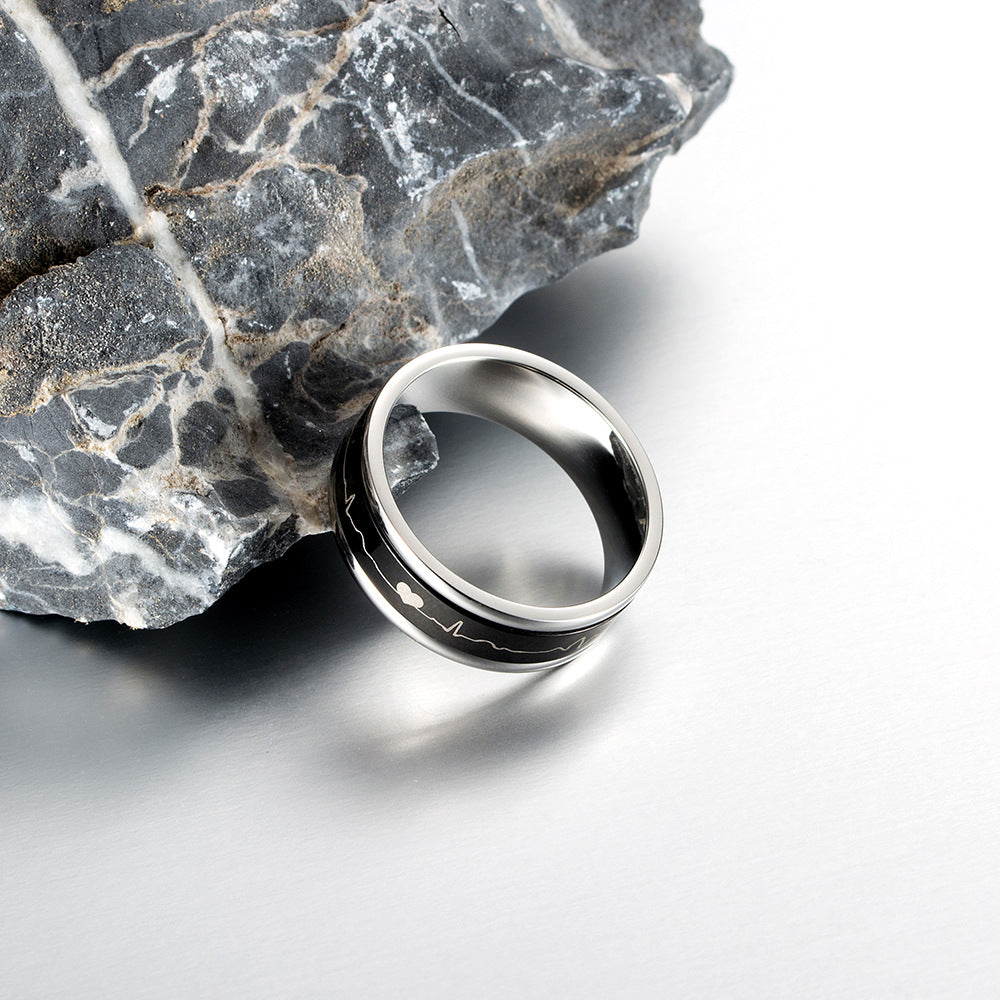Cross-Border Hot-Selling Titanium Steel Electrocardiogram Ring