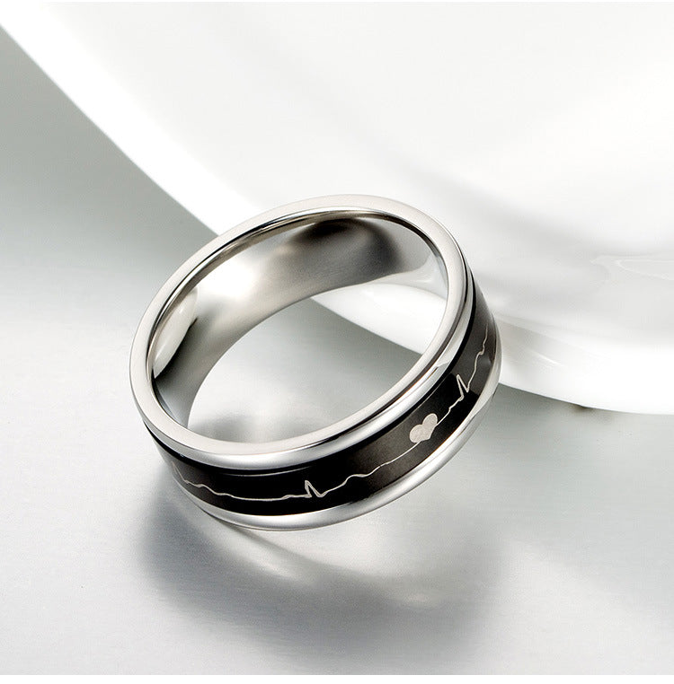 Cross-Border Hot-Selling Titanium Steel Electrocardiogram Ring