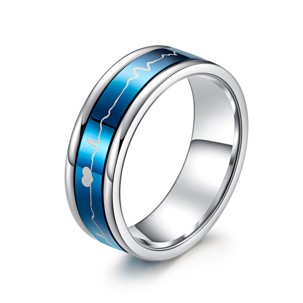 Cross-Border Hot-Selling Titanium Steel Electrocardiogram Ring