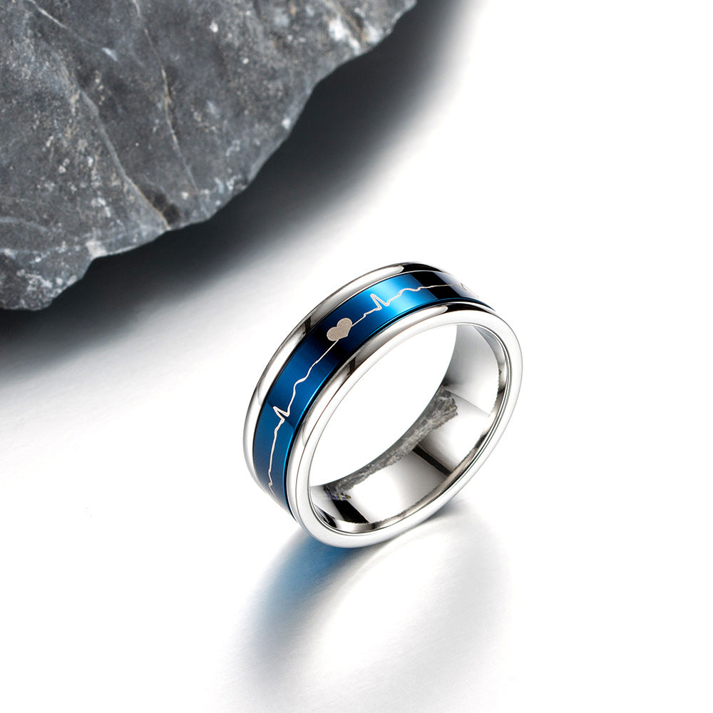 Cross-Border Hot-Selling Titanium Steel Electrocardiogram Ring