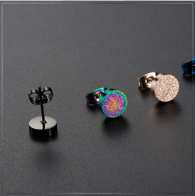 Stainless Steel Pressed Sand Plated Colorful Rose Gold Personalized Stud Earrings