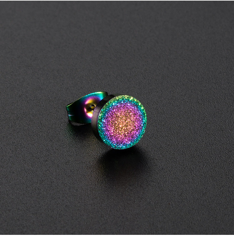 Stainless Steel Pressed Sand Plated Colorful Rose Gold Personalized Stud Earrings