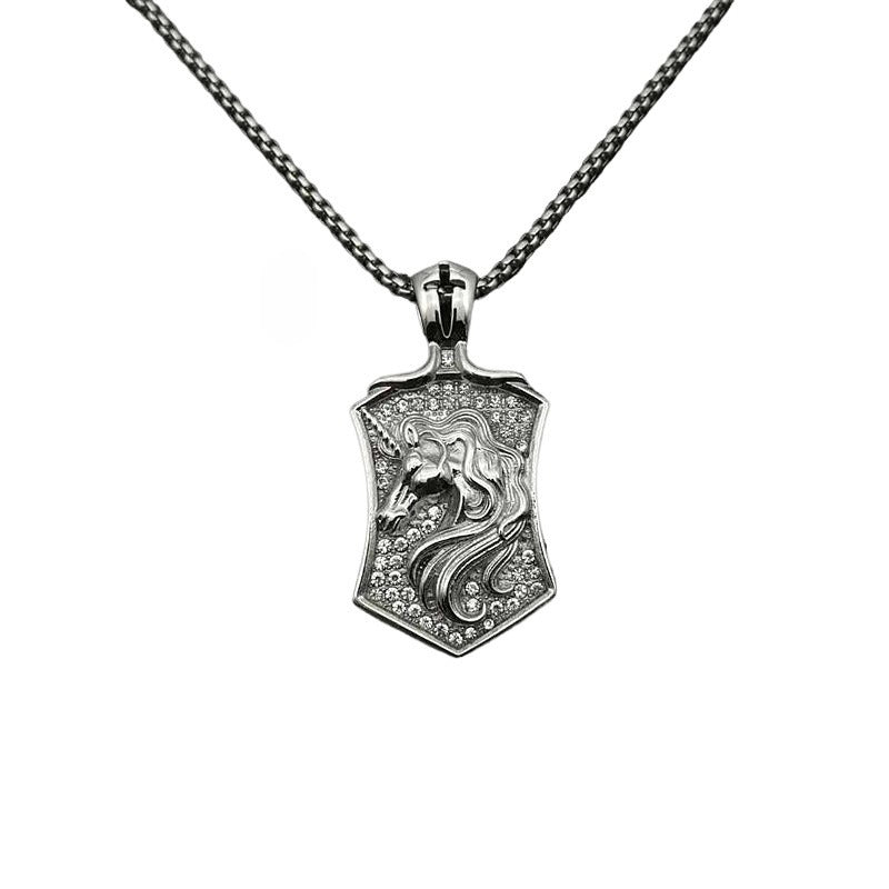 Planderful Everyday Genie Hip Hop Jewelry Pendant Titanium Steel Gold Plated Zircon Horse Head Unicorn Necklace For Men