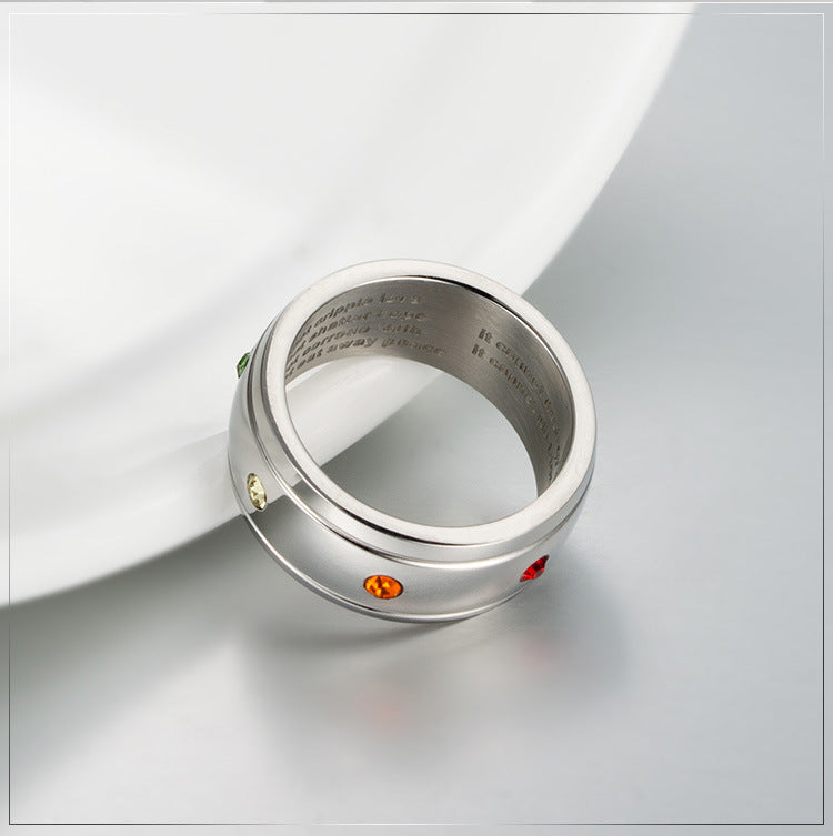 Stainless Steel Colorful Zircon Ring – Rainbow Inspiration Motto – Inspirational