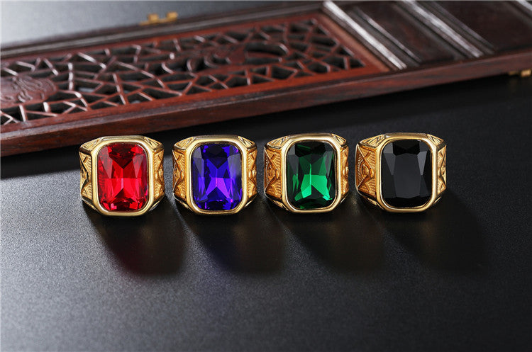 Planderful Zircon Titanium Steel Ring Unisex Vintage Masonic Style For Men Size 8-12
