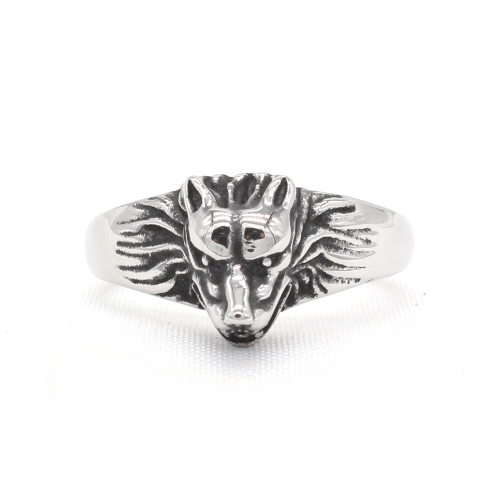 Planderful Everyday Genie – European and American Retro Wolf Head Men's Titanium Steel Ring