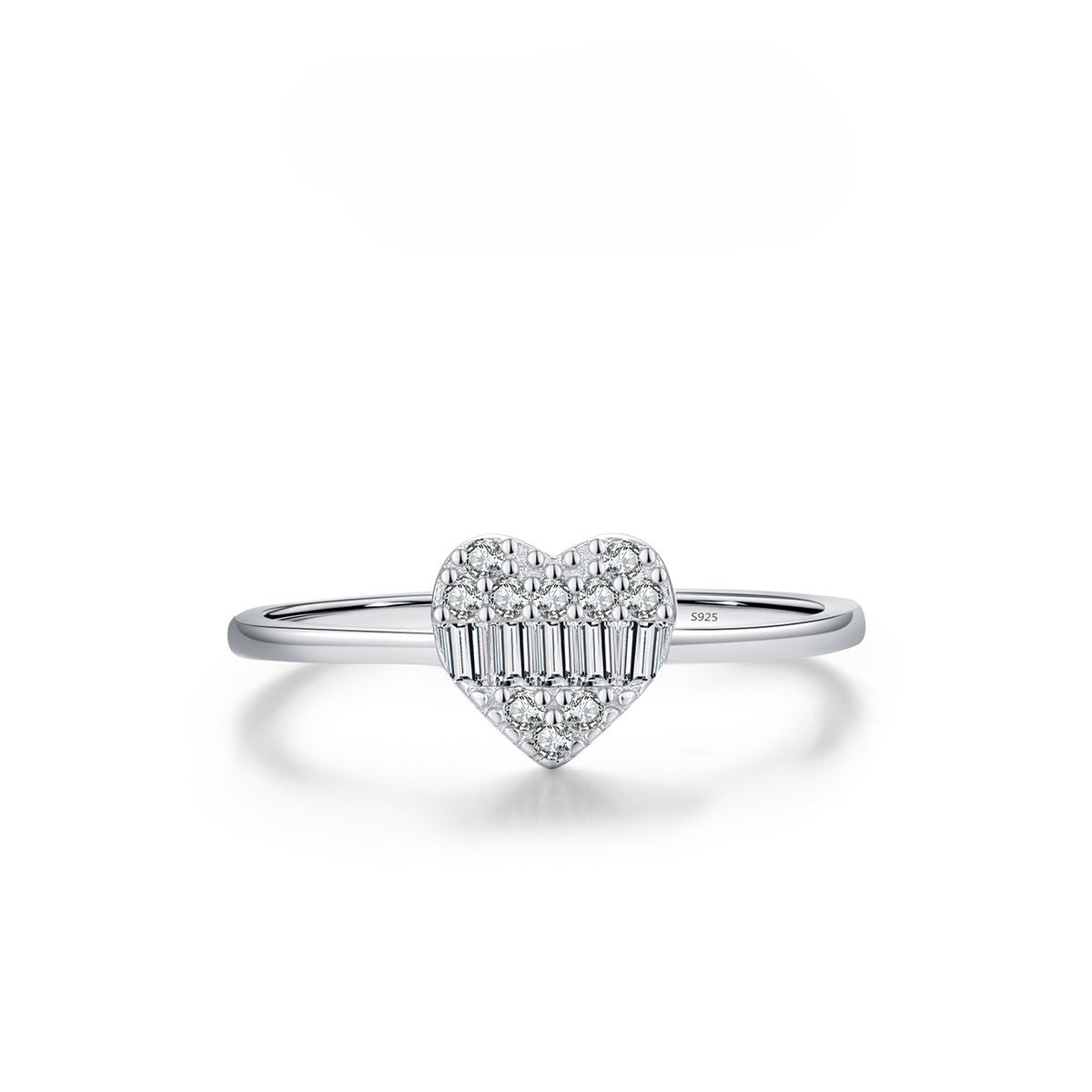 925 Sterling Silver Sugar-Cube Heart Zircon Ring