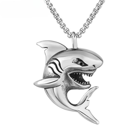 Planderful Titanium Steel Shark Pendant Necklace for Men and Women Unisex Protection Statement Jewelry
