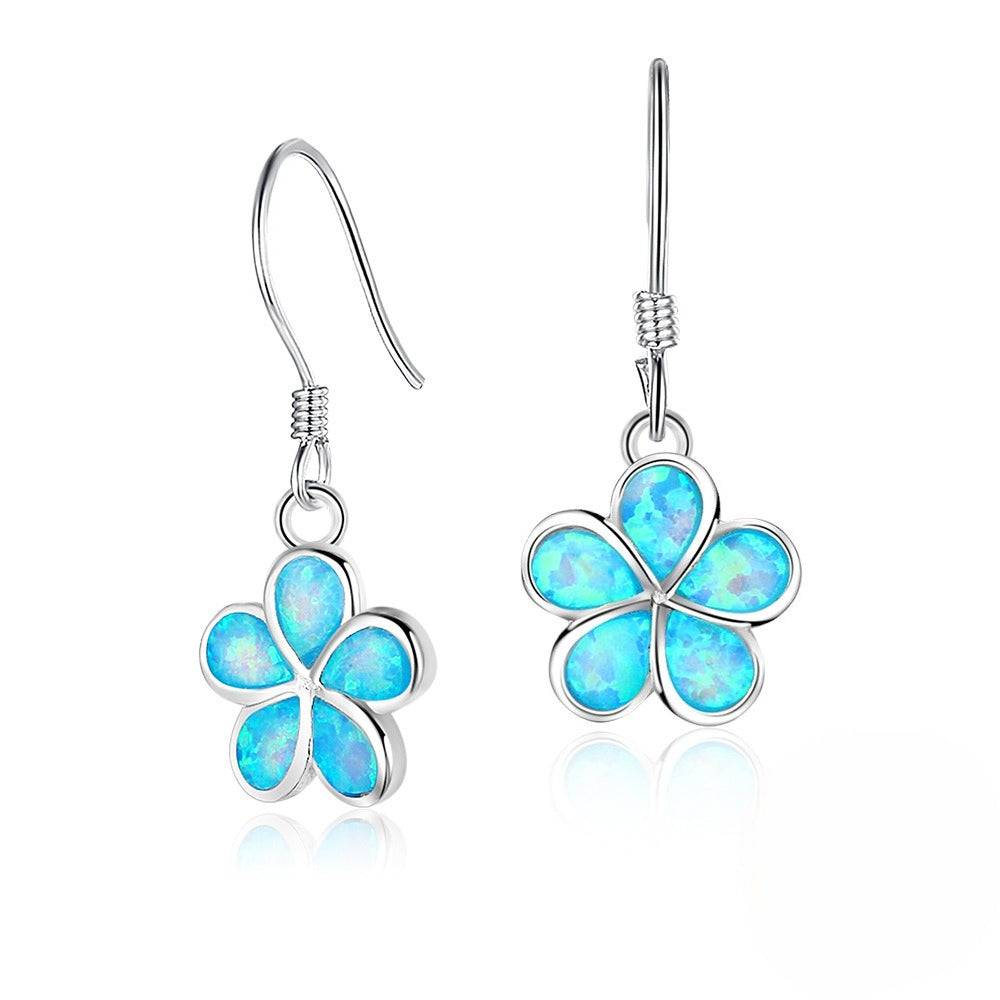 Planderful Jewelry Opal Earrings Sterling Silver Flower Pendant Design For Elegant Everyday Wear