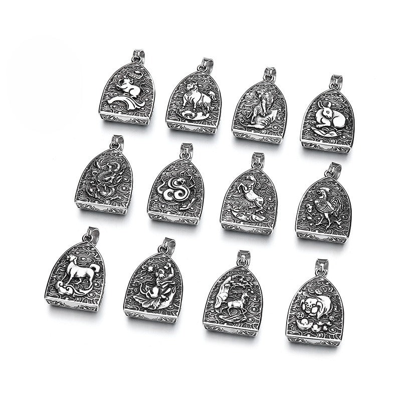 Steel Necklace – Elegant Chinese Buddha Amulet Pendant With Eight Guardian Deities
