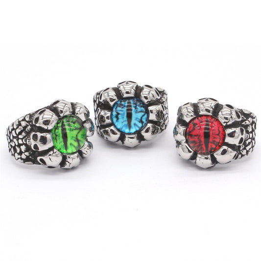 Colored-Eye Skull Titanium Steel Ring
