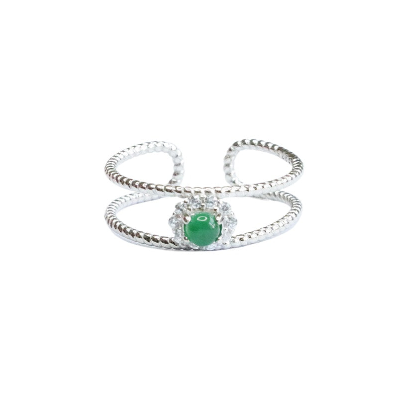 Icy Green Jadeite Halo 925 Silver Ring