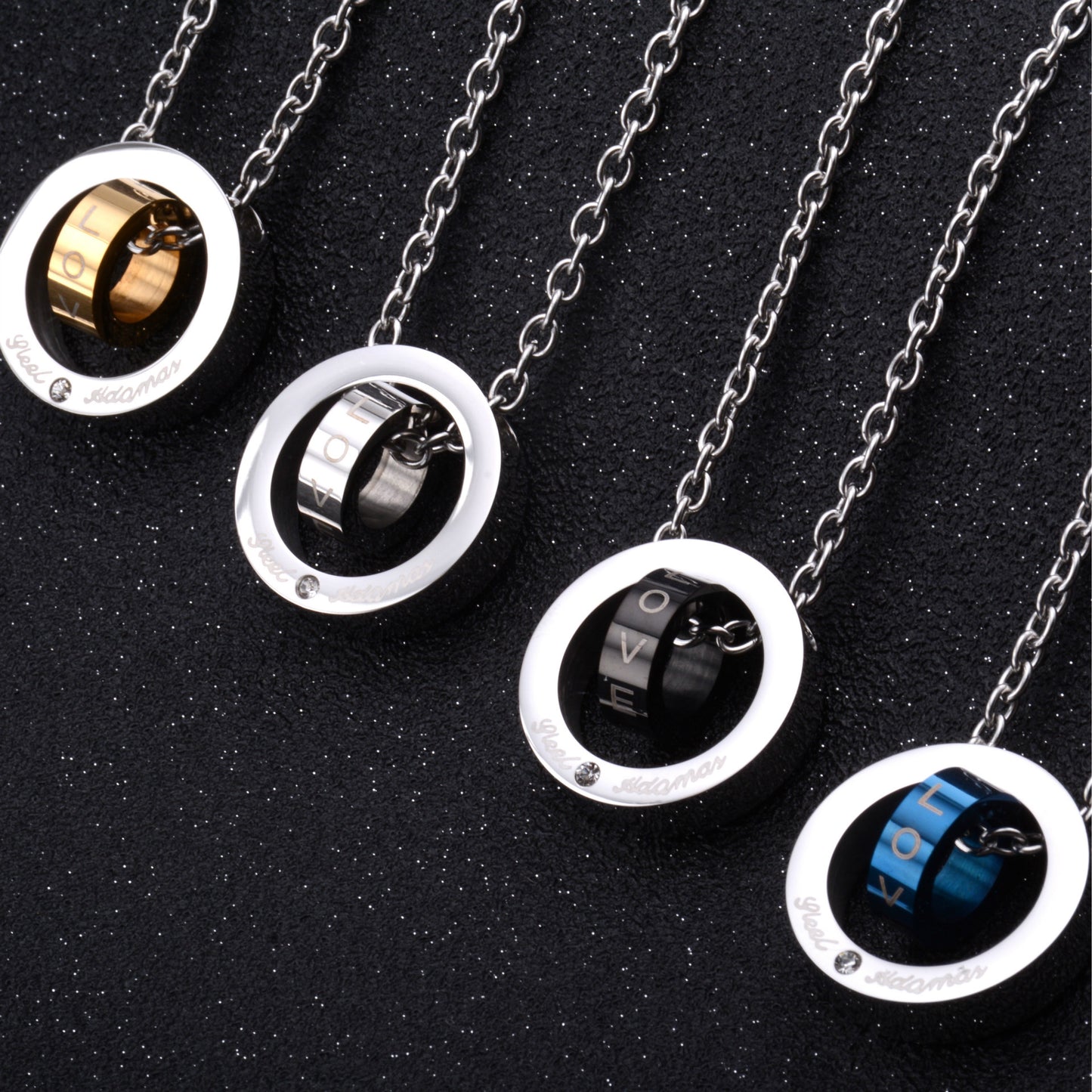 Korean Version of Titanium Steel Men's Double-Ring Pendant Necklace