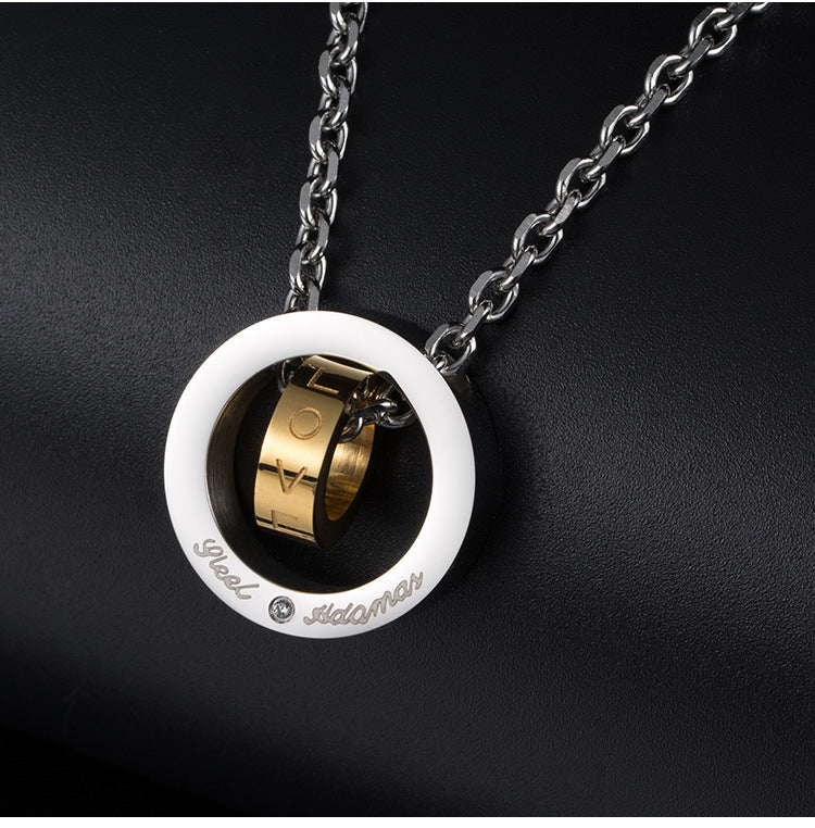 Korean Version of Titanium Steel Men's Double-Ring Pendant Necklace