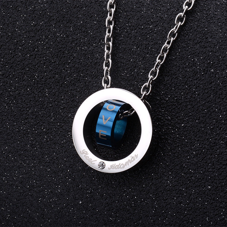 Korean Version of Titanium Steel Men's Double-Ring Pendant Necklace