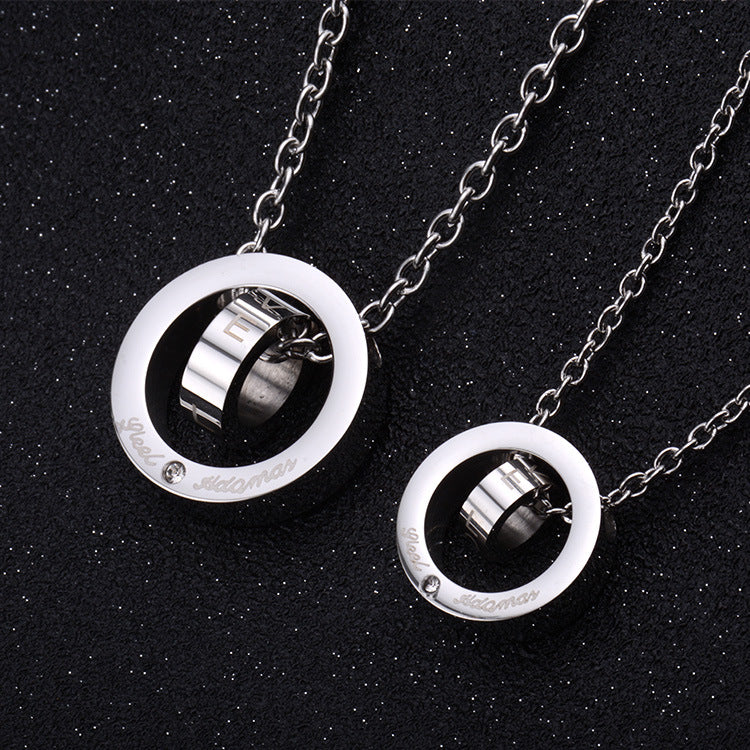 Korean Version of Titanium Steel Men's Double-Ring Pendant Necklace