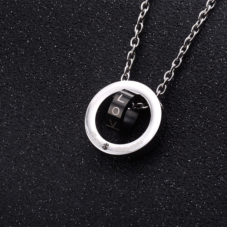 Korean Version of Titanium Steel Men's Double-Ring Pendant Necklace
