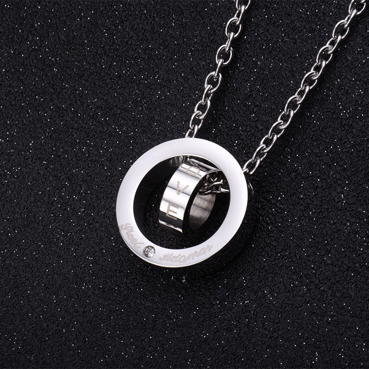 Korean Version of Titanium Steel Men's Double-Ring Pendant Necklace