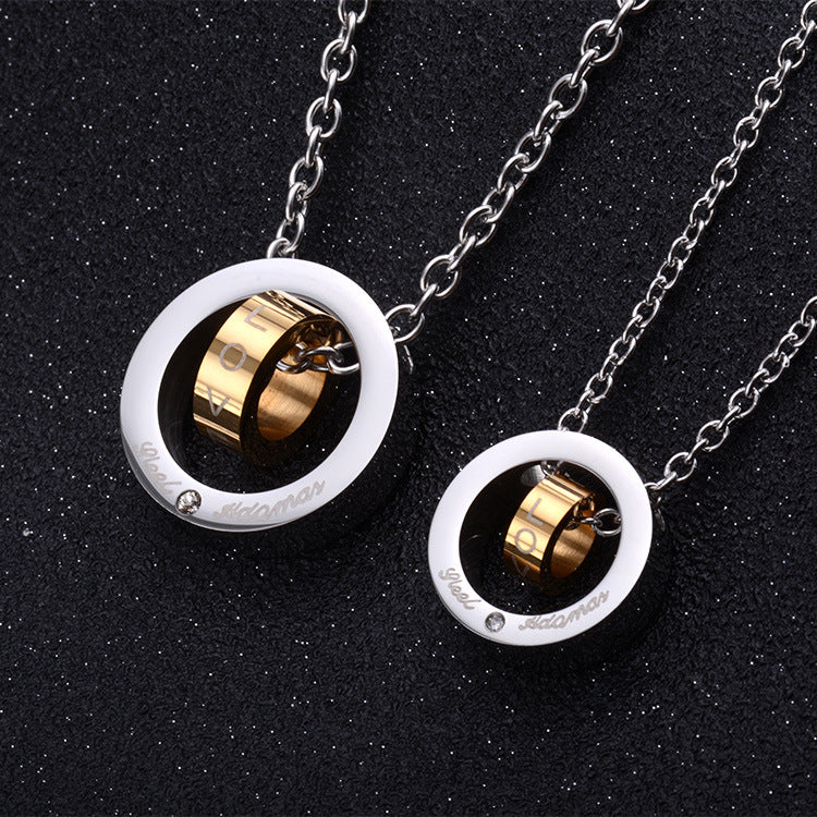 Korean Version of Titanium Steel Men's Double-Ring Pendant Necklace