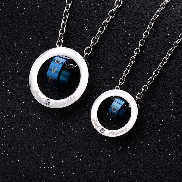 Korean Version of Titanium Steel Men's Double-Ring Pendant Necklace