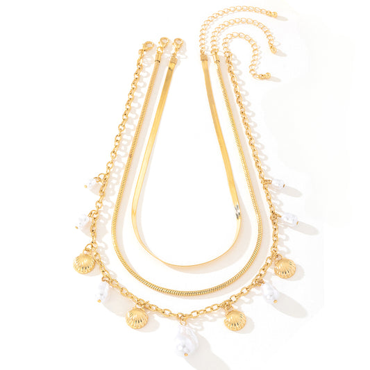 Planderful Vienna Verve Necklace – Elegant Metal Chain with Imitation Pearl Pendant