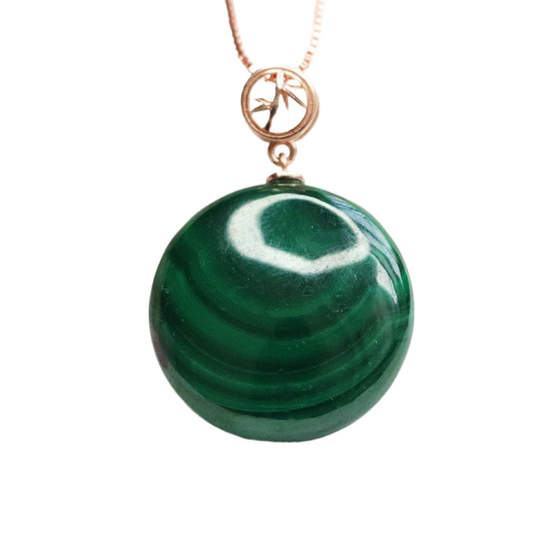 Malachite Round Peace Plaque 925 Silver Pendant — No Chain