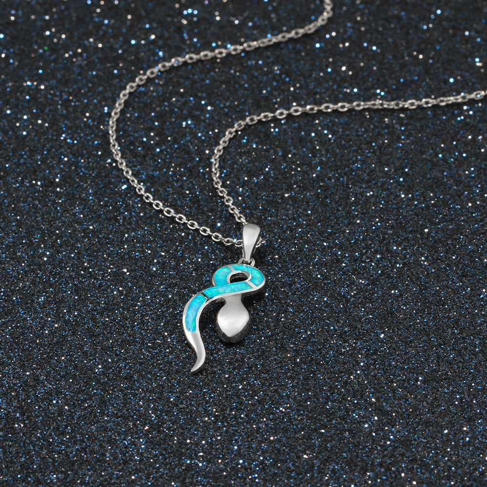 Blue Opal Snake Sterling Silver Necklace