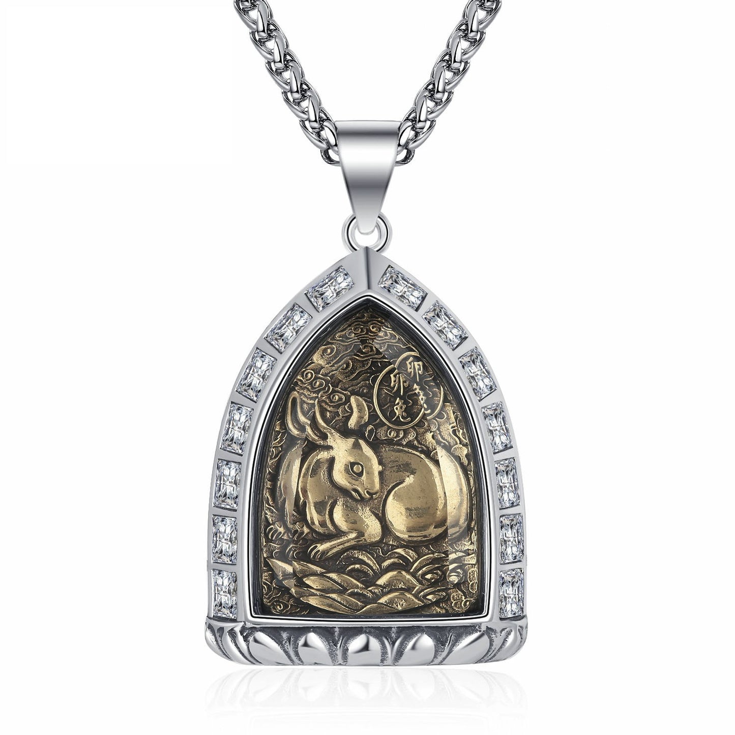 Zircon Necklace – Vintage Zodiac Buddha Pendant for Men Stainless Steel by Planderful