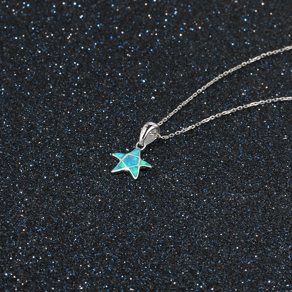Blue Opal Star Sterling Silver Necklace