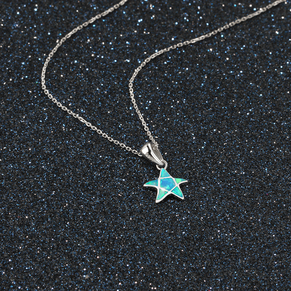 Blue Opal Star Sterling Silver Necklace