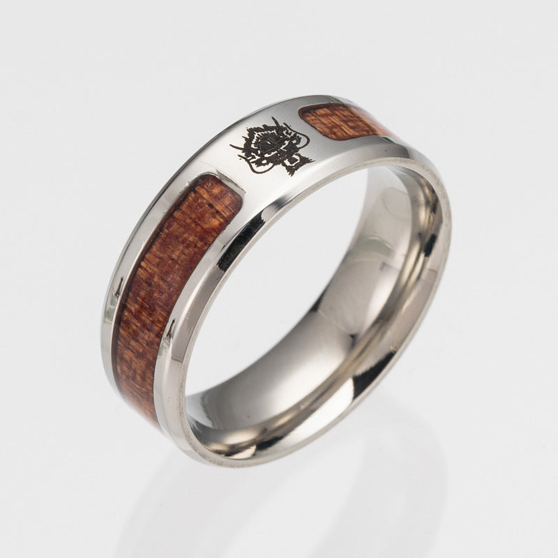 Explosive Wood Ring Wholesale Collection - Men's Steel Ring with Half Circle Design